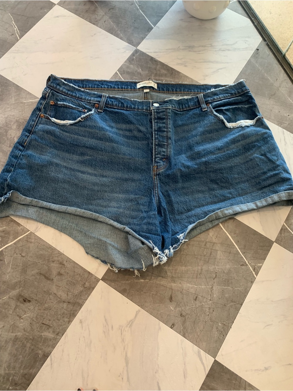 166 Abercrombie & Fitch Distressed Dark Blue Denim Shorts